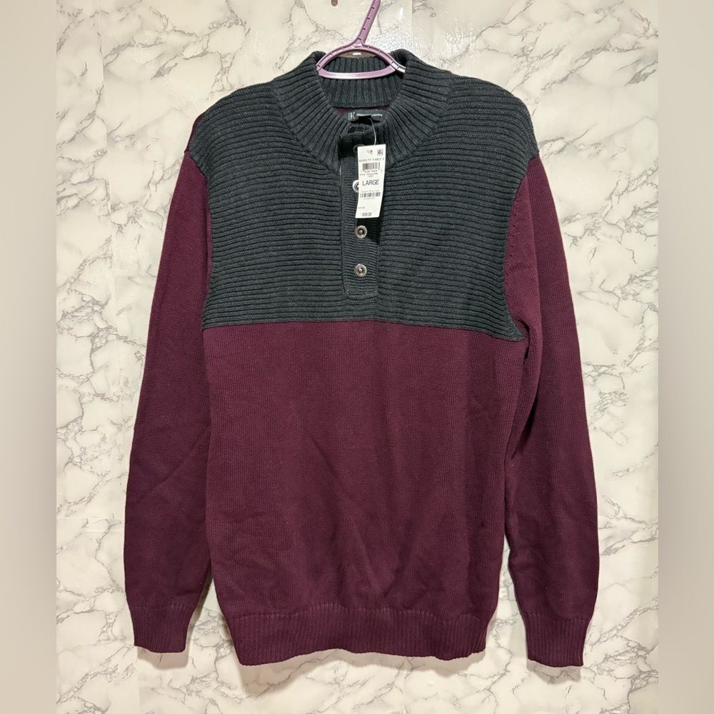 INC International Concepts Men's Sweater - Dark Gray and Burgundy Size L